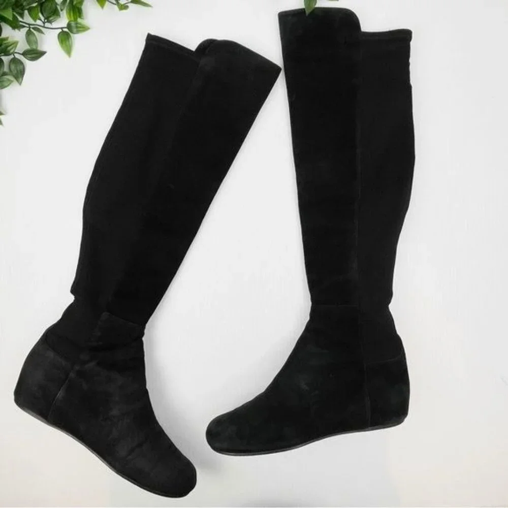 Stuart Weitzman lander otk anthracite suede wedge boots SW68376 size 7.5